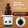 A chocolate fountain with descriptive text and a close-up of the control dial. Podgląd zdjęcia produktu