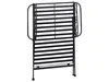 A black metal folding table shown from the front, in a folded position. Produktbild-Vorschau