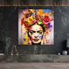 Frida buntes Portrait mit Blumen Pop Art Leinwandbild Produktbild-Vorschau 3