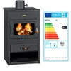 A wood-burning stove and its energy efficiency label. Anteprima dell’immagine prodotto