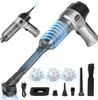 A collage of a handheld vacuum cleaner and its accessories, shown from different angles with visual effects highlighting its function. Produktbild-Vorschau