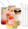 4er Set Transparenter Glasbecher 500ml mit Deckel Strohhalm Produktbild-Vorschau 4