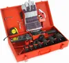 A red metal toolbox containing various plumbing tools, including a pipe welder, dies, gloves, and a tape measure. Náhľad obrázku produktu