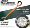 A product image featuring a tow strap and a car wheel with straps attached, along with marketing text. Produktbild-Vorschau