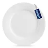 A white plate with a tag attached to its rim. Produktbild-Vorschau