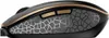 Side view of a black wireless computer mouse with gold accents and a patterned grip. Produktbild-Vorschau