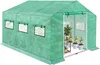 A green greenhouse with plants inside, shown from a slightly angled front view. Voir les images du produit