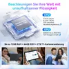Marketing image showing a tablet's internal components and people using tablets. Produktbild-Vorschau