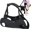 A dog wearing a black rehabilitation harness is being held by a person. Produktbild-Vorschau