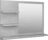 A bathroom mirror with shelves, made of wood composite with a concrete gray finish. Produktbild-Vorschau