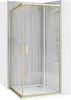 A gold-framed glass shower enclosure with a gray tiled wall background. Podgląd zdjęcia produktu