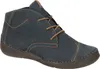 A single blue leather boot with brown laces and stitching on a white background. Produktbild-Vorschau