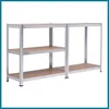 A metal shelving unit with wooden shelves, shown against a white background. Podgląd zdjęcia produktu