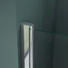 A close-up view of a shower door hinge and glass panel. Produktbild-Vorschau