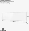 A diagram of a white, rectangular infrared heater with dimensions indicated. Produktbild-Vorschau