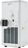 The back of a white portable air conditioner unit is shown, with its exhaust hose attached. Produktbild-Vorschau