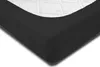 A close-up view of a black fitted sheet on a white quilted mattress. Produktbild-Vorschau