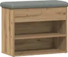 A shoe bench with storage shelves and a padded seat. Voir les images du produit