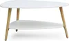 A white coffee table with a lower shelf and wooden legs, shown against a white background. Náhled obrázku produktu