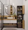 A modern bathroom vanity with a sink, mirror, and storage cabinet. Produktbild-Vorschau