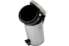 A silver pedal trash can with its lid open, revealing a black inner bin. Produktbild-Vorschau