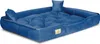 A blue velvet dog bed with two small pillows. Voir les images du produit