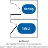 Diagrams showing the correct and incorrect way a bathroom door should open, with accompanying text. Produktbild-Vorschau