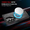 A black phone case with a magnetic ring holder is shown on a dark background with red and blue light streaks. Anteprima dell’immagine prodotto