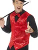A man wearing a red sequined vest and a black shirt, holding a cane. Podgląd zdjęcia produktu