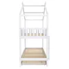 A white wooden bunk bed frame with a house-like canopy structure. Náhľad obrázku produktu