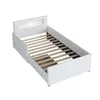 A white twin-sized bed frame with a slatted base and a headboard with integrated lighting. Produktbild-Vorschau