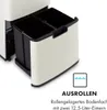 A close-up view of a cream-colored trash bin with two black compartments pulled out, against a white background. Text and an icon are present in the lower right corner. Produktbild-Vorschau