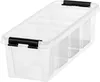 A clear, studio shot of a transparent storage box with black latches. Produktbild-Vorschau