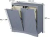 A gray laundry cabinet with two open doors, revealing beige fabric baskets inside. Dimensions are indicated with measurement lines and text. Produktbild-Vorschau