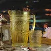 Trinkgläser Vintage - Glas - lebensmittelecht - 280ml - H: 10cm - mit Muster - gelb - 4er Set Produktbild-Vorschau