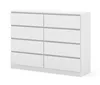 A white dresser with eight drawers against a white background.