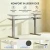 A product image showcasing a height-adjustable desk frame with various features highlighted by text and icons. Anteprima dell’immagine prodotto