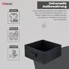 A marketing image showing a black storage box with icons and text describing its uses. Náhľad obrázku produktu