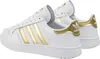 A pair of white Adidas Team Court sneakers with gold accents. Produktbild-Vorschau