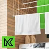 A white ceiling clothes dryer with white and green towels hanging on it, placed above a washing machine. Anteprima dell’immagine prodotto