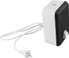 A white and black compact electric heater with a white power cord and plug is shown against a white background. Produktbild-Vorschau