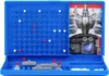 A blue Battleship game board with red and white markers, and miniature ship pieces in the foreground. Produktbild-Vorschau