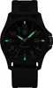 A black Luminox watch with luminous green hour markers and hands, displayed against a black background. Voir les images du produit