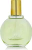 A perfume bottle with a gold cap and a swan embossed on the green glass bottle. Voir les images du produit