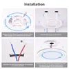 A collage of four images showing the steps for installing a ceiling light. Produktbild-Vorschau