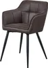 A dark brown upholstered dining chair with black metal legs, shown against a white background. Náhled obrázku produktu