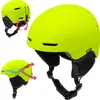 A collage of images showing a neon yellow ski helmet from different angles, including close-ups and diagrams illustrating airflow. Náhľad obrázku produktu