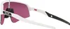A pair of white Oakley Sutro Lite Sweep sunglasses with pink lenses, shown from a side angle. Náhled obrázku produktu