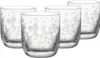 Four clear glasses with a festive, etched design of nutcrackers, rocking horses, and snowflakes. Náhled obrázku produktu