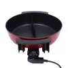 A top-down view of a red electric hot pot with a black divider. Podgląd zdjęcia produktu